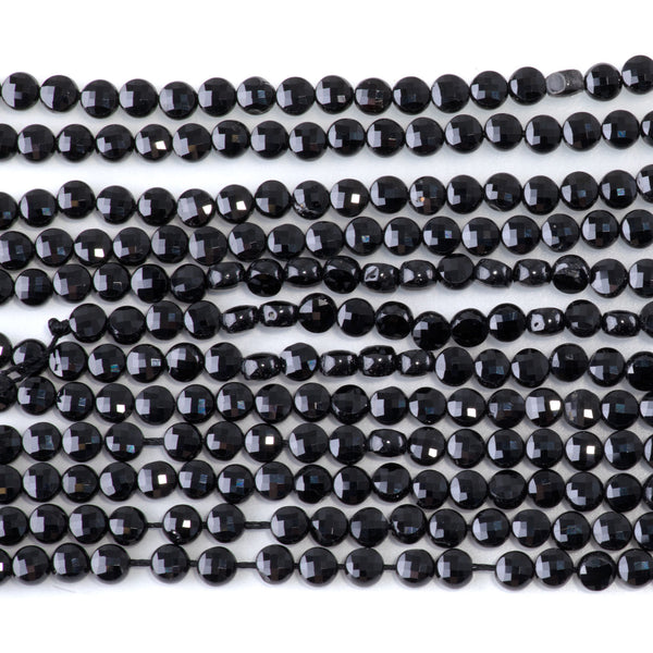 Black Spinel 4mm Faceted Coin - 15-16 Inch