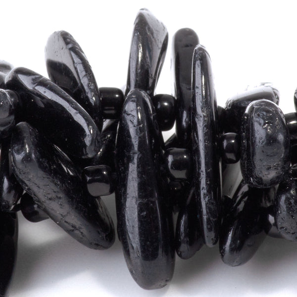 Black Tourmaline 5x10-20mm Top Drill Teeth - 15-16-Inch