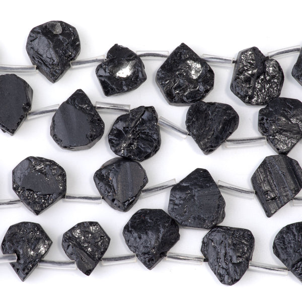 Black Tourmaline 9x13-12x16mm Top Drill Irregular Flat Drop - 15-16 Inch
