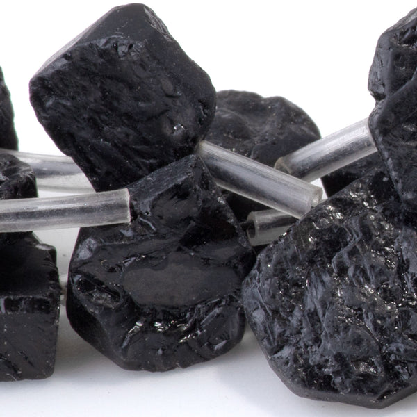 Black Tourmaline 9x13-12x16mm Top Drill Irregular Flat Drop - 15-16 Inch