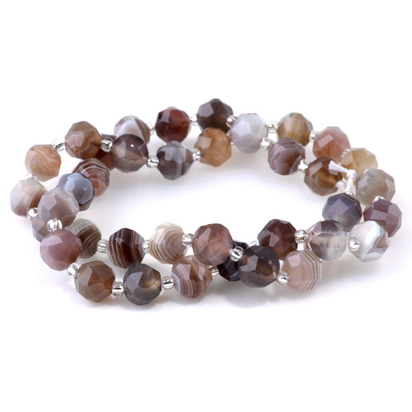 Botswana Agate 7x8mm Faceted Round Nugget - 15-16 Inch