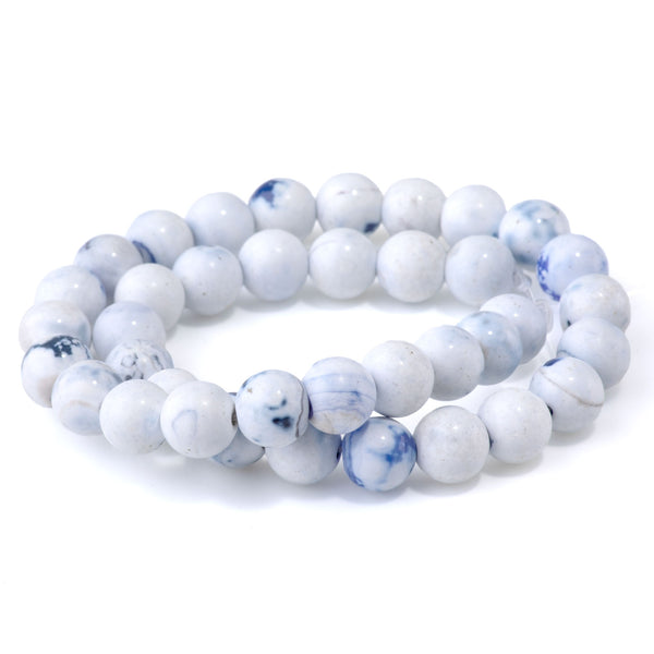 Blue White Porcelain Agate 10mm Round - 15-16 Inch