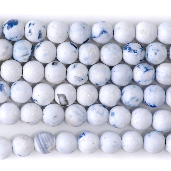 Blue White Porcelain Agate 10mm Round - 15-16 Inch