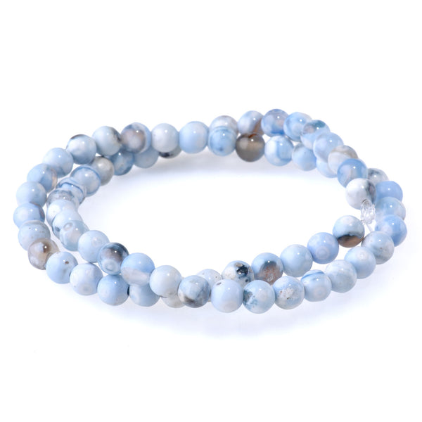 Blue White Porcelain Agate 6mm Round - 15-16 Inch
