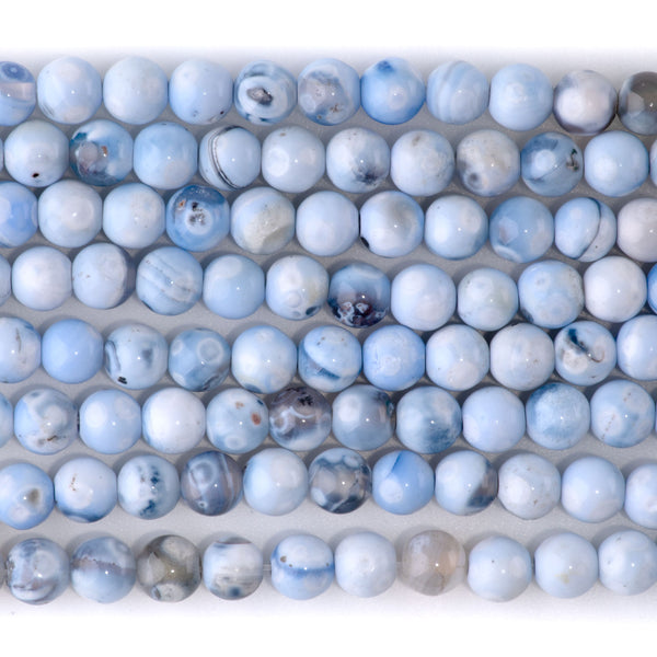 Blue White Porcelain Agate 6mm Round - 15-16 Inch