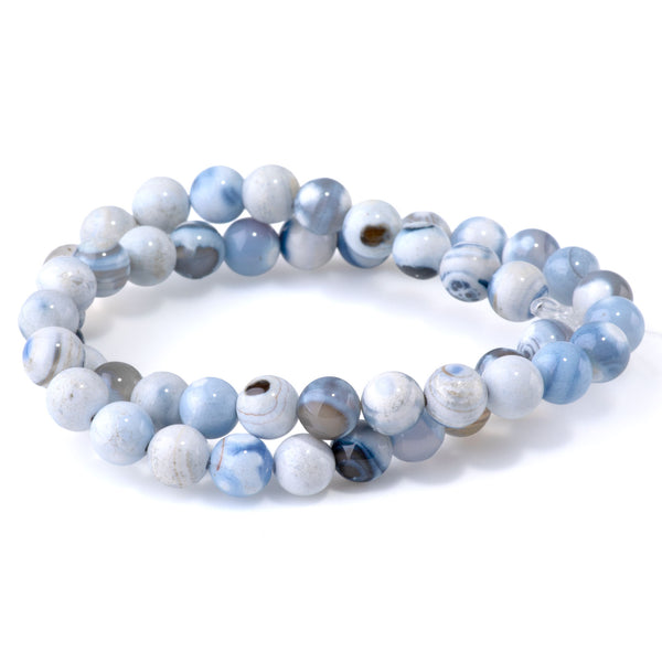 Blue White Porcelain Agate 8mm Round - 15-16 Inch