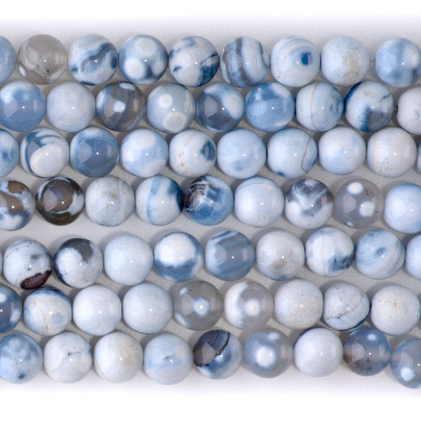 Blue White Porcelain Agate 8mm Round - 15-16 Inch