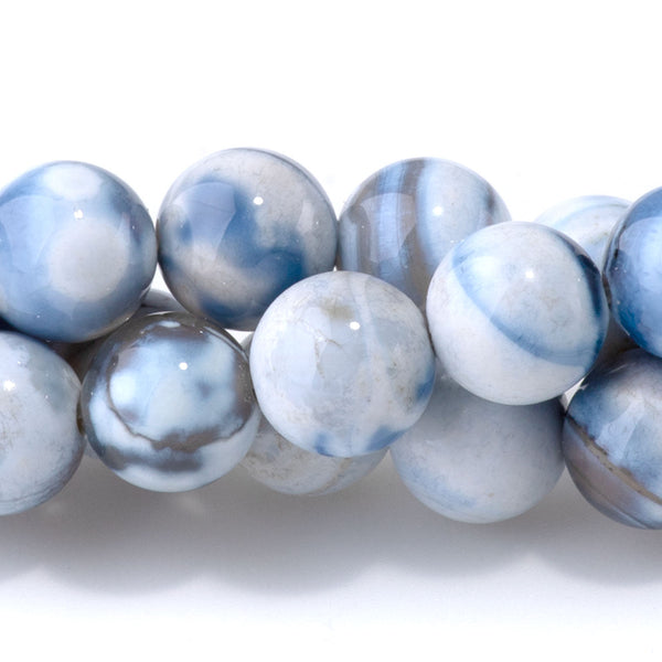 Blue White Porcelain Agate 8mm Round - 15-16 Inch