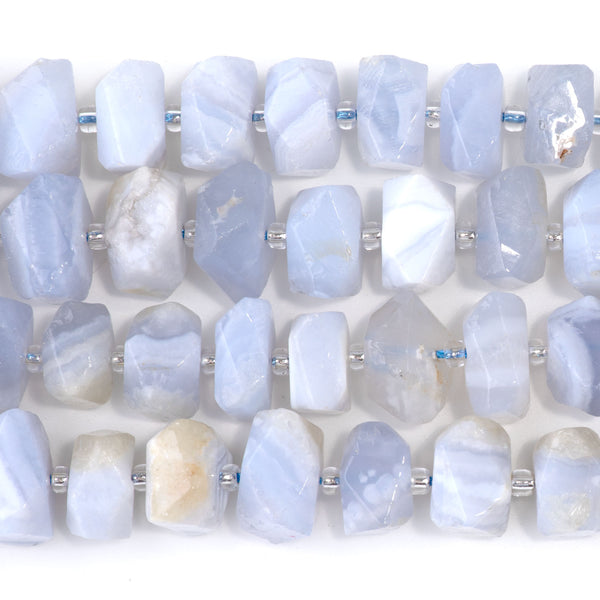 Blue Chalcedony 8x12-10x14mm Side Drill Faceted Nugget A Grade - 15-16 Inch