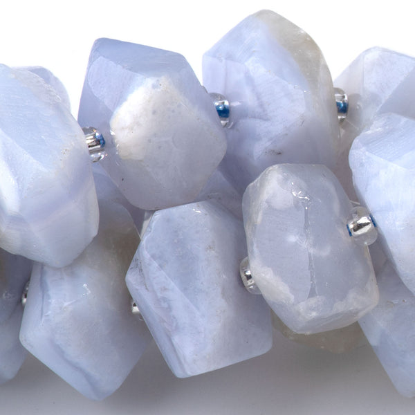 Blue Chalcedony 8x12-10x14mm Side Drill Faceted Nugget A Grade - 15-16 Inch