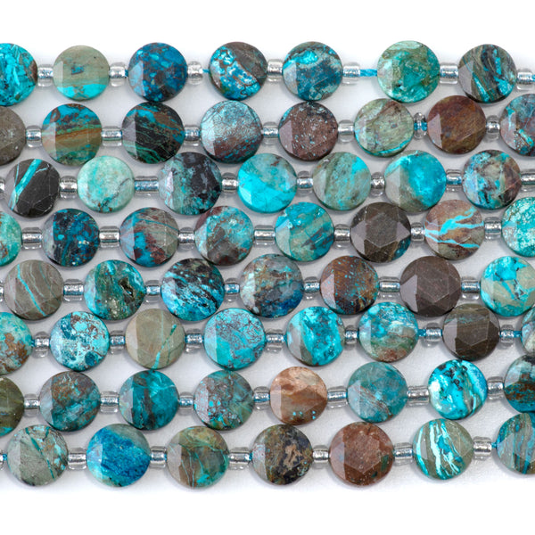 Chrysocolla 8mm Star Cut Coin - 15-16 Inch