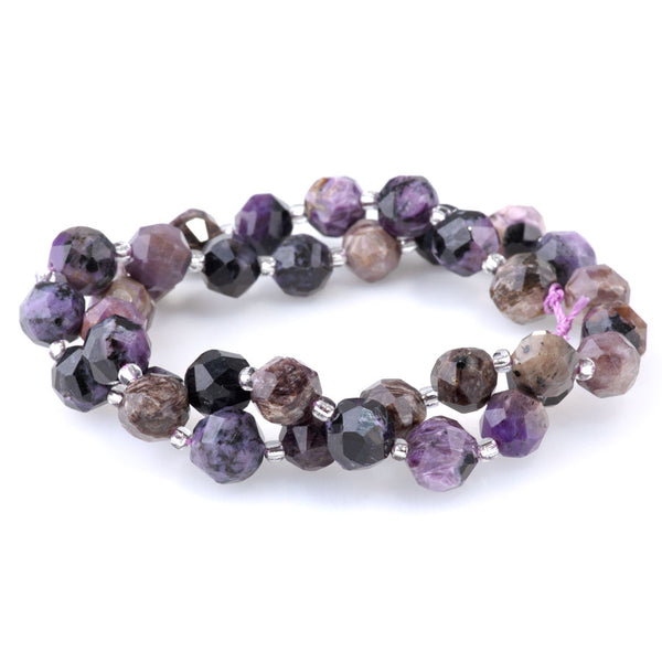 Charoite 7x8mm Faceted Round Nugget - 15-16 Inch