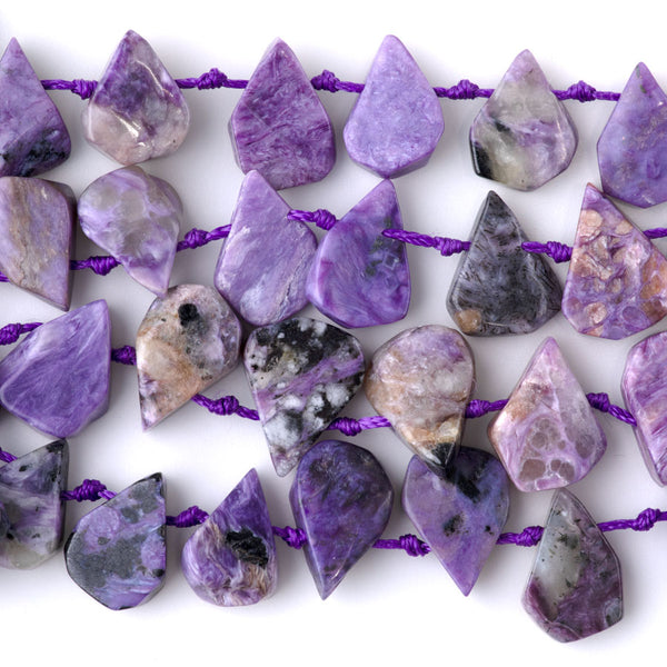 Charoite 9x13-12x16mm Top Drill Irregular Flat Drop - 15-16 Inch