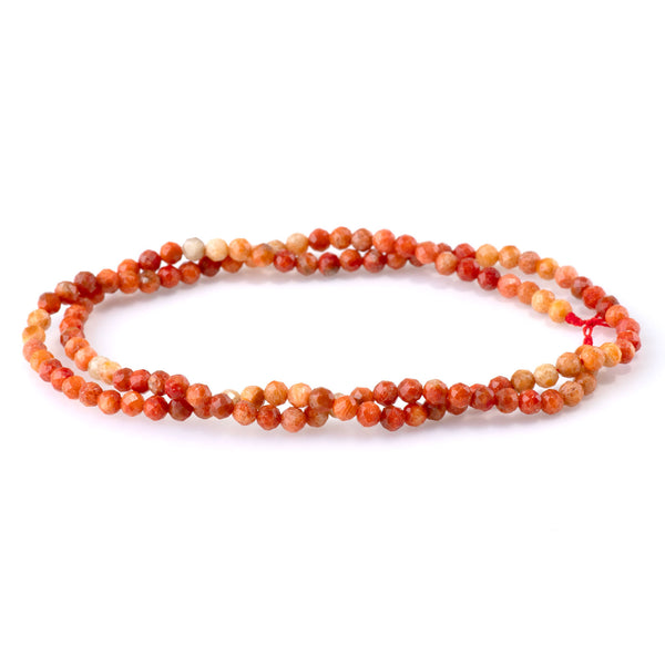 Red Coral 3mm Banded Faceted Round - 15-16 Inch