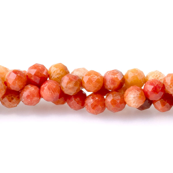 Red Coral 3mm Banded Faceted Round - 15-16 Inch