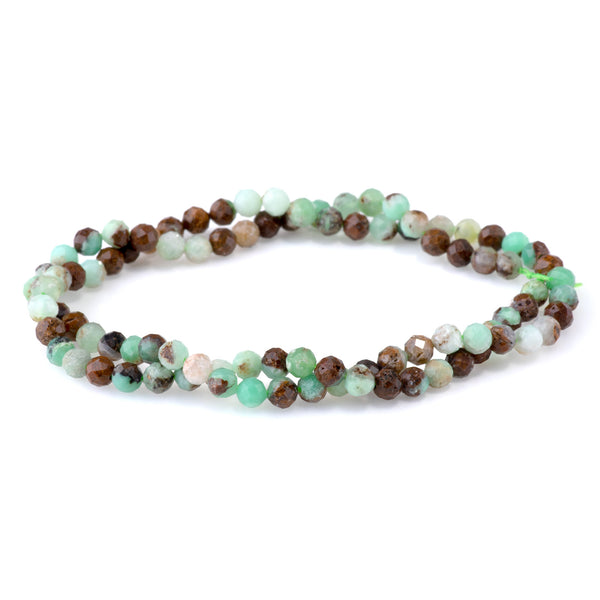 Australian Chrysoprase with Brown 4mm Microfaceted Round - 15-16 Inch