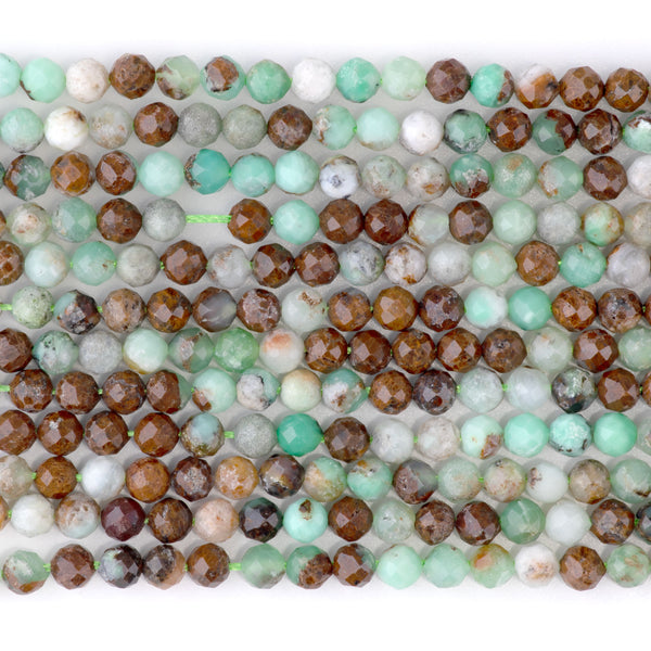 Australian Chrysoprase with Brown 4mm Microfaceted Round - 15-16 Inch