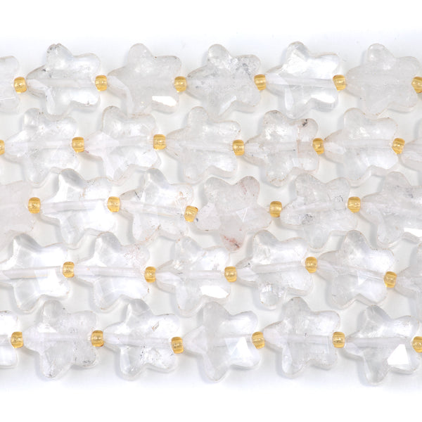 Crystal Quartz 14mm Faceted Star - 15-16 Inch