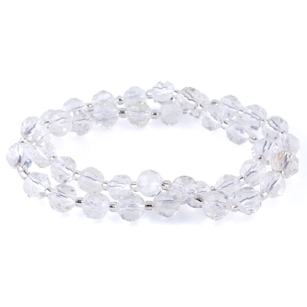 Crystal Quartz 7x8mm Faceted Round Nugget - 15-16 Inch
