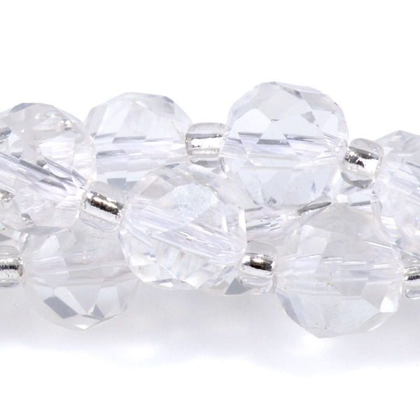 Crystal Quartz 7x8mm Faceted Round Nugget - 15-16 Inch