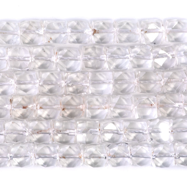 Crystal Quartz 8mm Cut Corner Cube   - 15-16 Inch