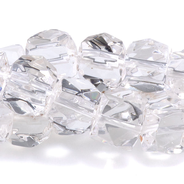 Crystal Quartz 8mm Cut Corner Cube   - 15-16 Inch