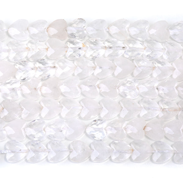 Crystal Quartz 8mm Faceted Puff Heart - 15-16 Inch