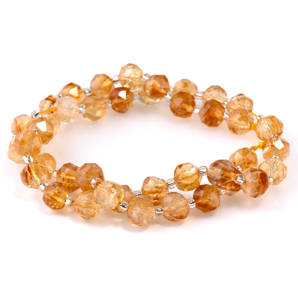 Citrine 7x8mm Faceted Round Nugget A Grade - 15-16 Inch