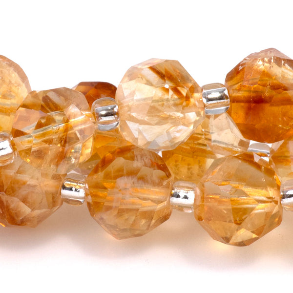 Citrine 7x8mm Faceted Round Nugget A Grade - 15-16 Inch