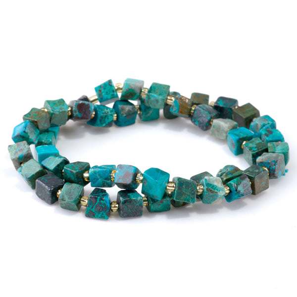 Chrysocolla 6-8mm Irregular Cube A Grade - 15-16 Inch