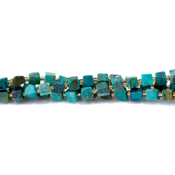 Chrysocolla 6-8mm Irregular Cube A Grade - 15-16 Inch