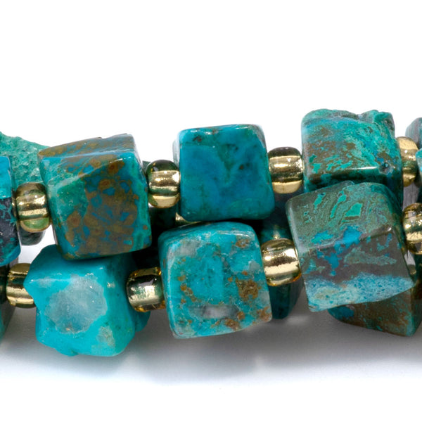 Chrysocolla 6-8mm Irregular Cube A Grade - 15-16 Inch