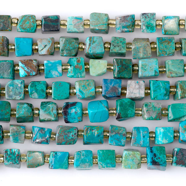 Chrysocolla 6-8mm Irregular Cube A Grade - 15-16 Inch