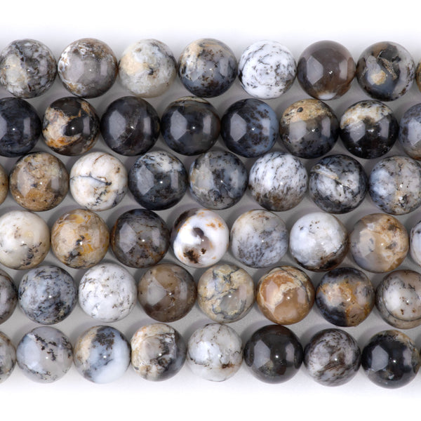 Dendritic Black Opal 10mm Round - 15-16 Inch