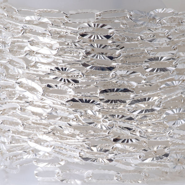 3x6mm Kinked Paperclip Cable Chain in Silver Plated Brass - 15 Foot Spool