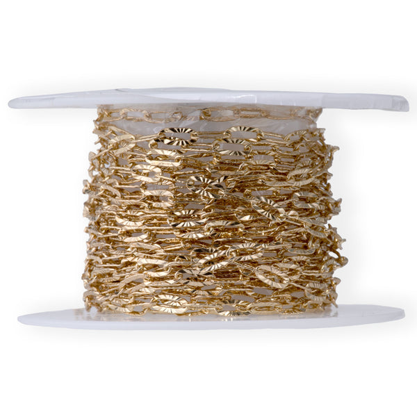 3x6mm Kinked Paperclip Cable Chain in Gold Plated Brass - 15 Foot Spool