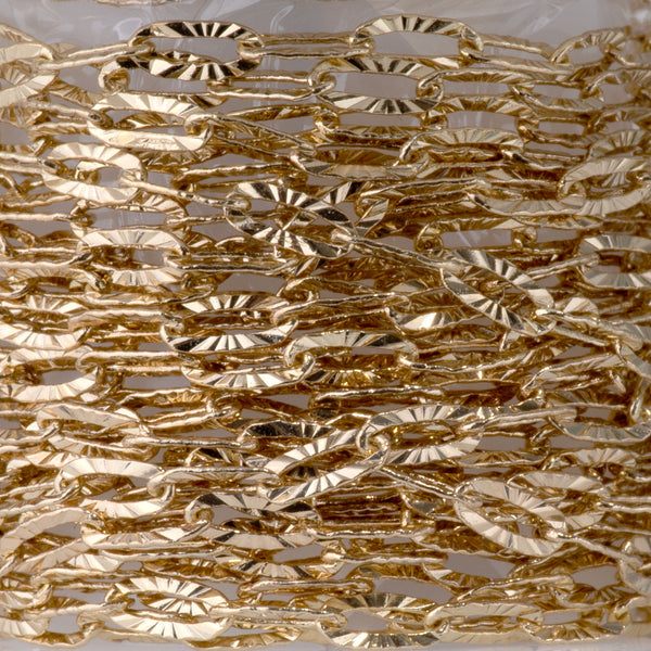 3x6mm Kinked Paperclip Cable Chain in Gold Plated Brass - 15 Foot Spool