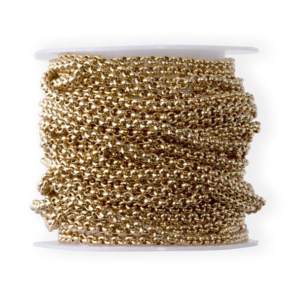 2.5mm Rolo Gold Plated Stainless Steel Soldered Link Chain - 5 Meter Spool