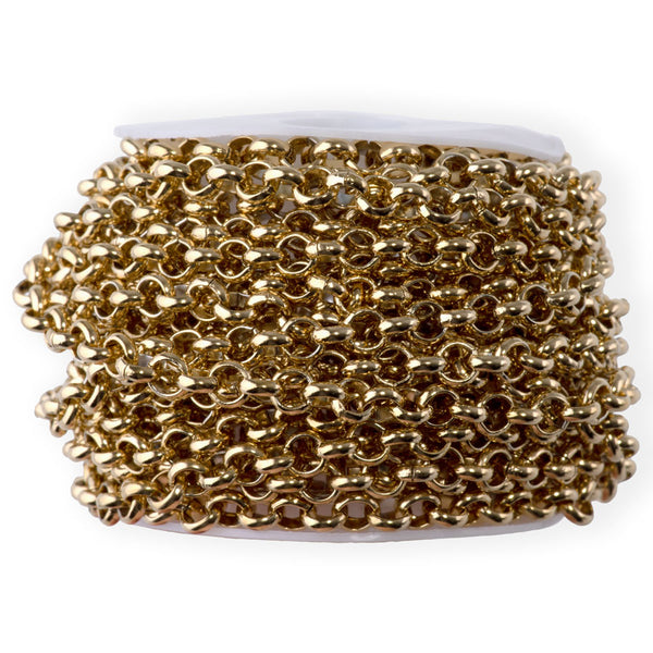 5mm Rolo Gold Plated Stainless Steel Soldered Link Chain - 5 Meter Spool