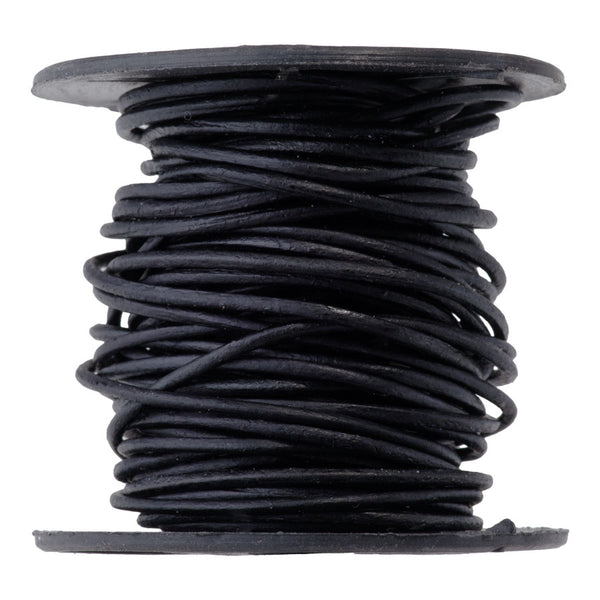 1mm Round Leather Cord in Natural Black - 5 Meter Spool