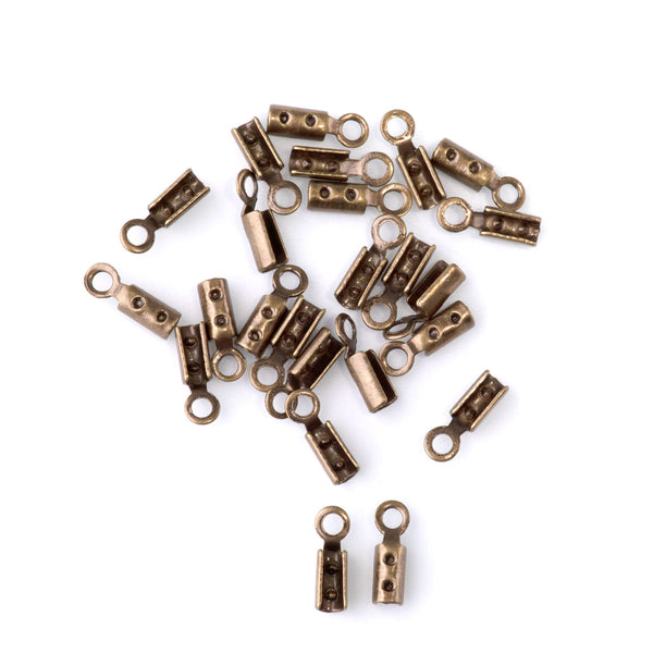 1mm Antique Brass Fold Over Crimp with Loop Chain Ends - 24 Pack
