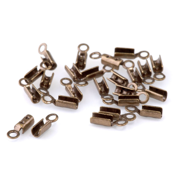 1mm Antique Brass Fold Over Crimp with Loop Chain Ends - 24 Pack