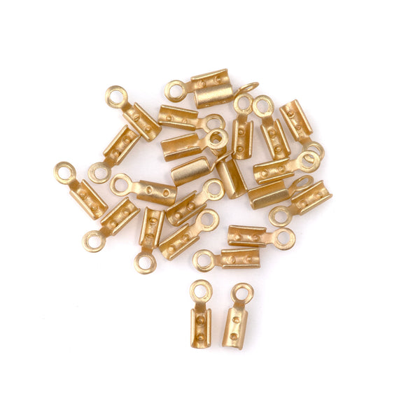 1mm Satin Hamilton Gold Fold Over Crimp with Loop Chain Ends - 24 Pack