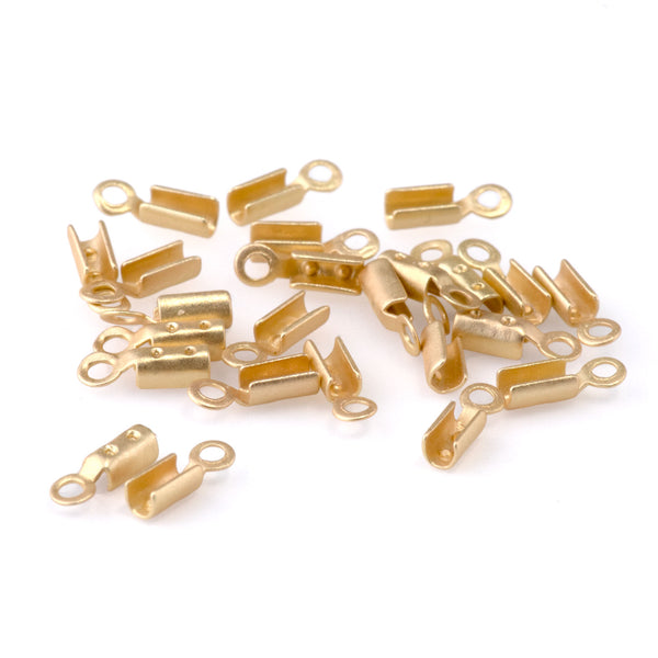 1mm Satin Hamilton Gold Fold Over Crimp with Loop Chain Ends - 24 Pack