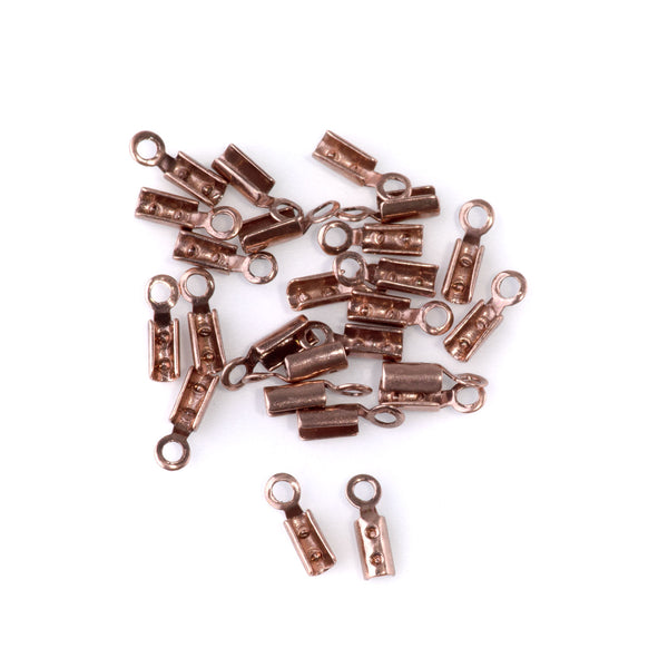 1mm Antique Copper Fold Over Crimp with Loop Chain Ends - 24 Pack