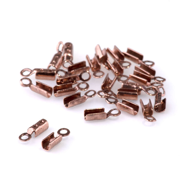 1mm Antique Copper Fold Over Crimp with Loop Chain Ends - 24 Pack