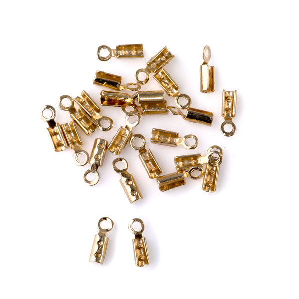 1mm Bright Gold Fold Over Crimp with Loop Chain Ends - 24 Pack