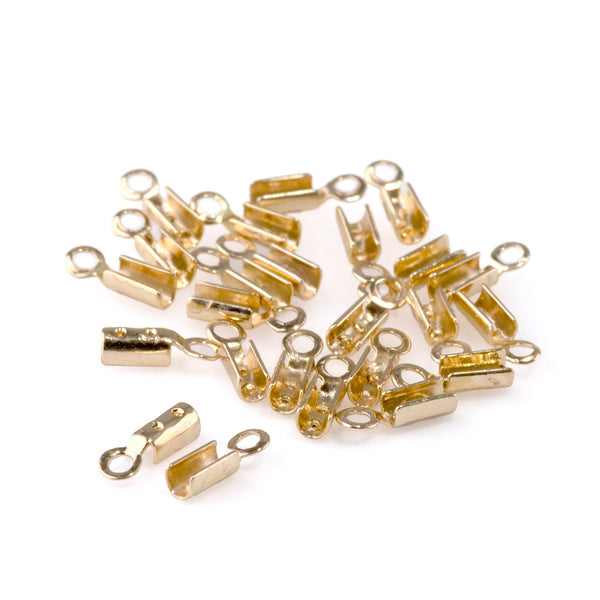 1mm Bright Gold Fold Over Crimp with Loop Chain Ends - 24 Pack