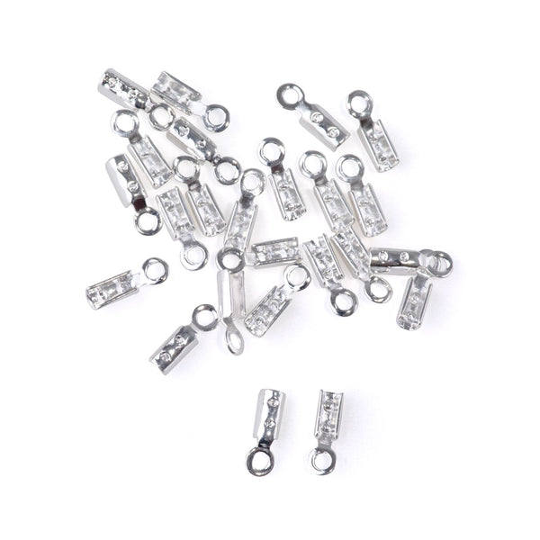 1mm Bright Silver Fold Over Crimp with Loop Chain Ends - 24 Pack