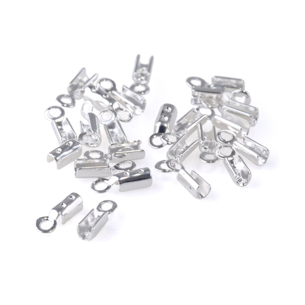 1mm Bright Silver Fold Over Crimp with Loop Chain Ends - 24 Pack